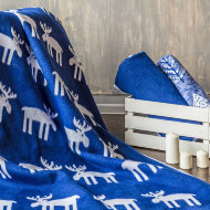 Одеяло байковое взрослое Олени сумеречно синее (212 x 150 см)
