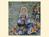 Гобеленовая салфетка Матрешка-весна    (32 x 32 см)