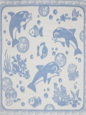 Купить Скидка! Одеяло байковое детское Дельфины синее (118 x 100 см) 